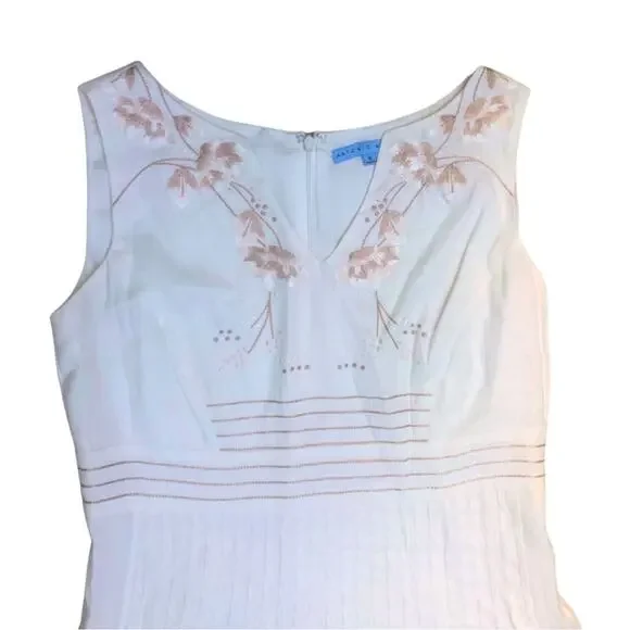 Antonio Melani Linen Sleeveless Floral Beige Cream Tan Shift Dress 6 Embroidery - Picture 2 of 14